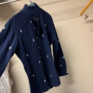 Polo by Ralph Lauren Navy Button-Down Shirt with White Pony Embroidery